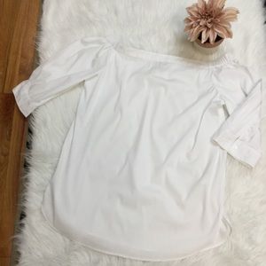 CHICO’S sz 1 (Medium) Blouse Off The Shoulder Cotton Blend Crisp White